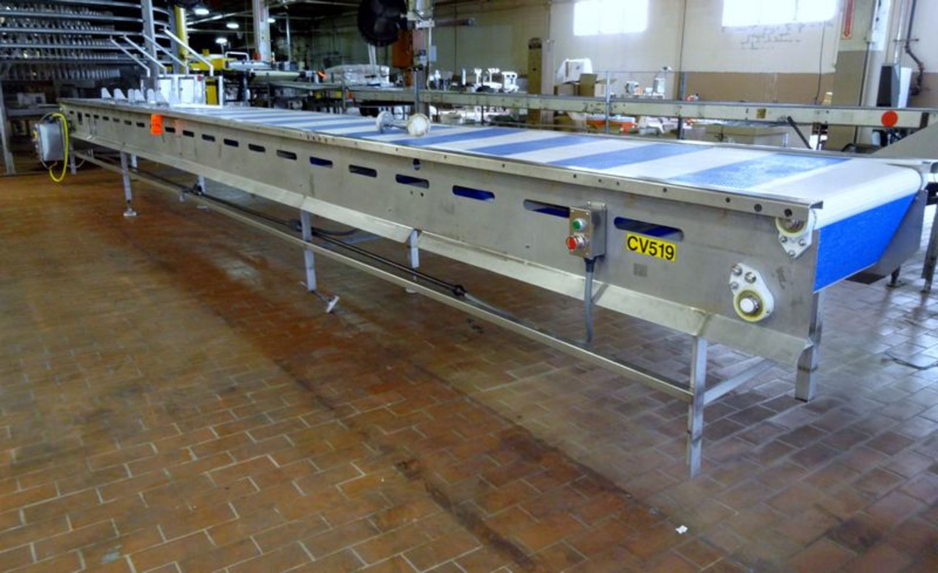 E-Quip plastic belt conveyor. Approximate 24" wide x 30' long. Stainless steel frame, no motor. - Image 2 of 5