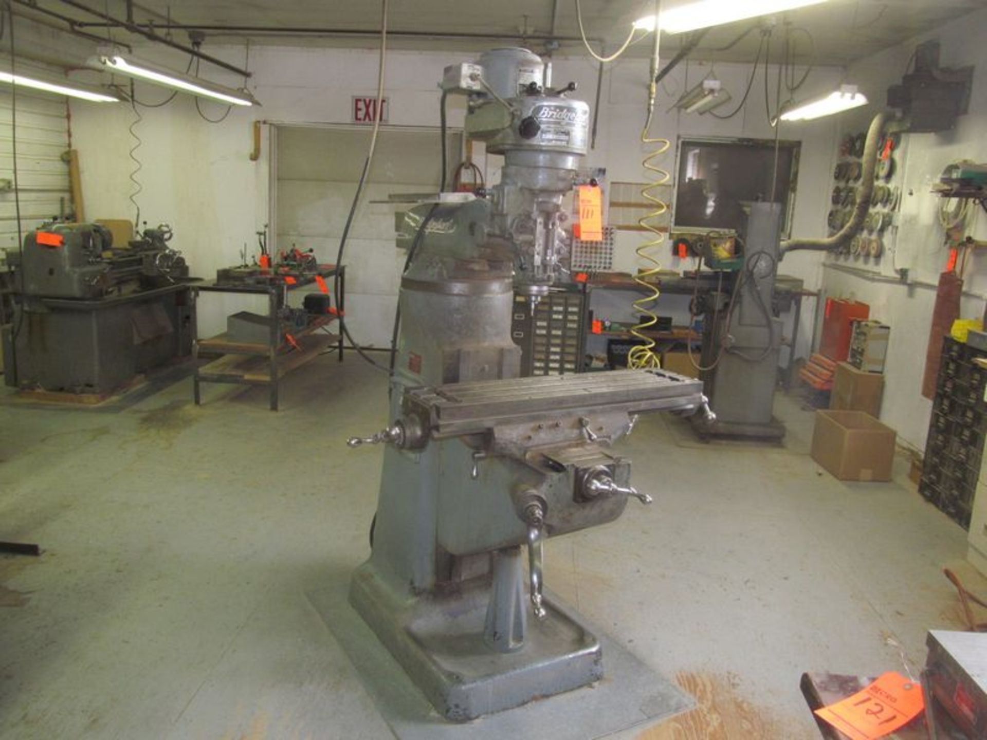 Bridgeport vertical milling machine, S/N 47386, with 9" X 36" t-slot table, 1 HP, 3 PH, 80-2720 rpm