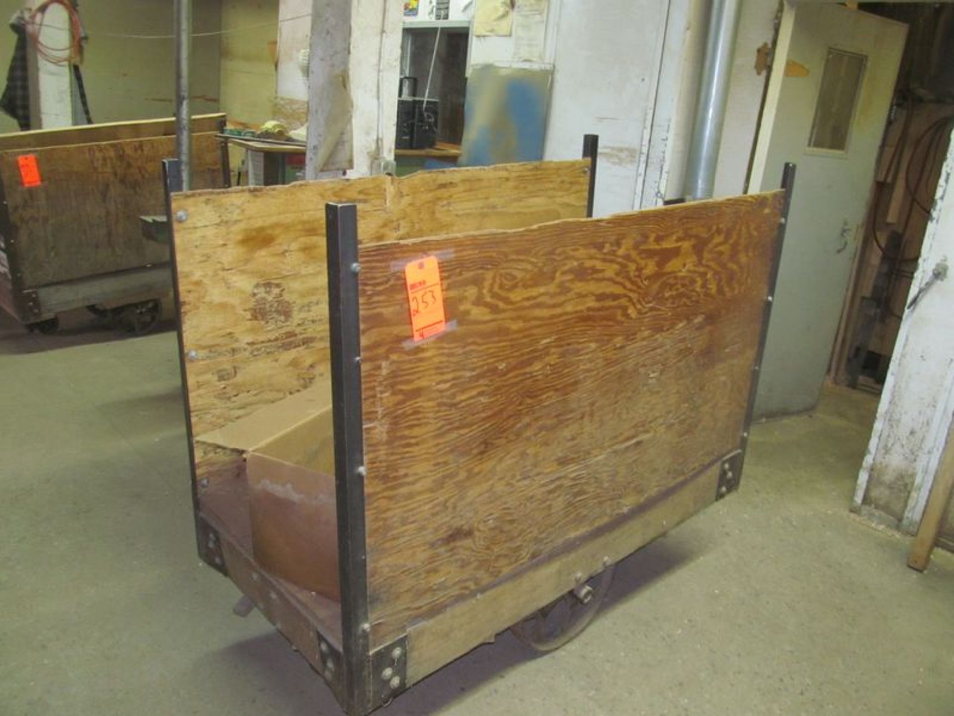 Lot (15) ass't wood shop carts with one pivoting steel wheel on each end with 2 large steel wheels - Image 3 of 5