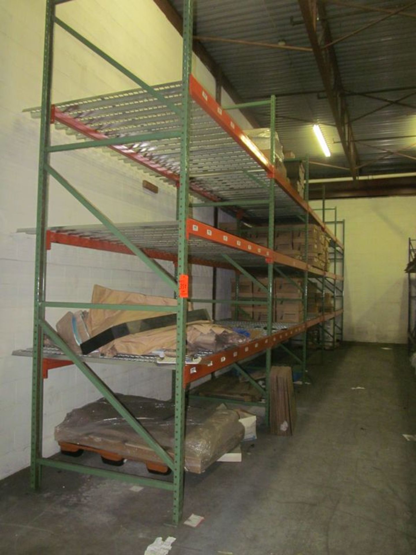 Lot (78) ass't sections tear drop pallet rack, (green uprights); (69) sections are 42" X 8' X ass'