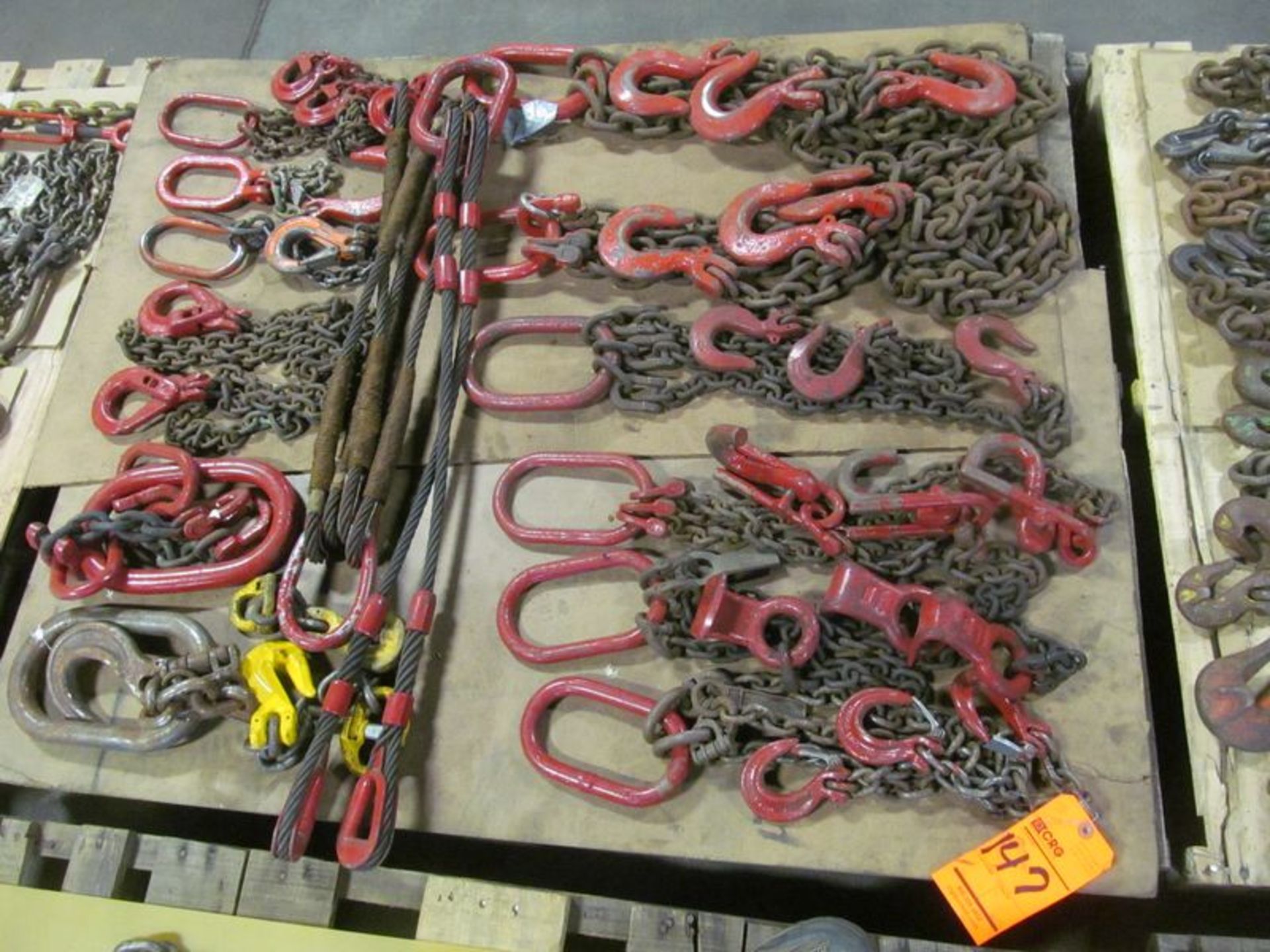 Lot (15) ass't chain and cable spreader lifters, etc.