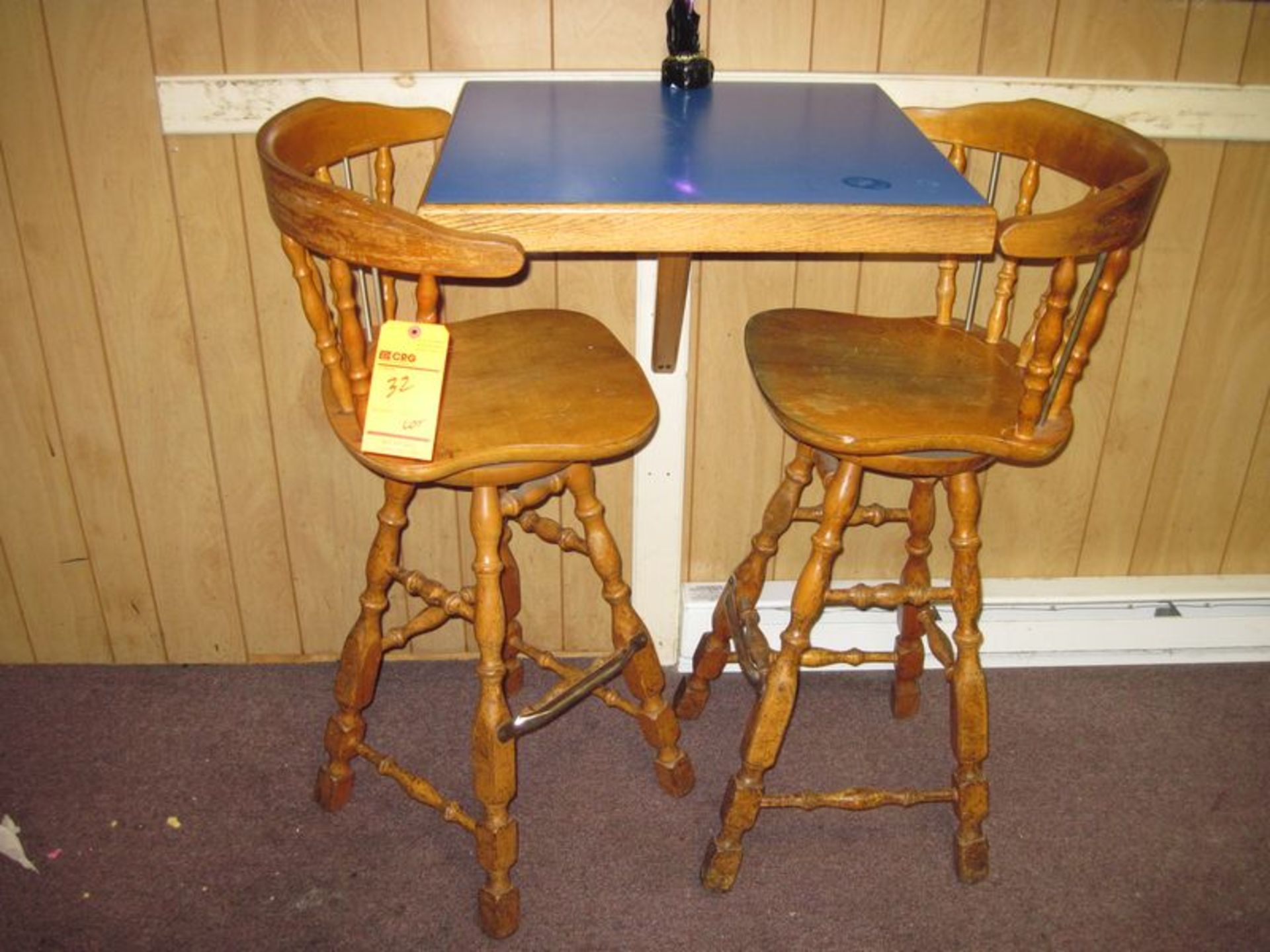 Lot (2) bar stools and table top