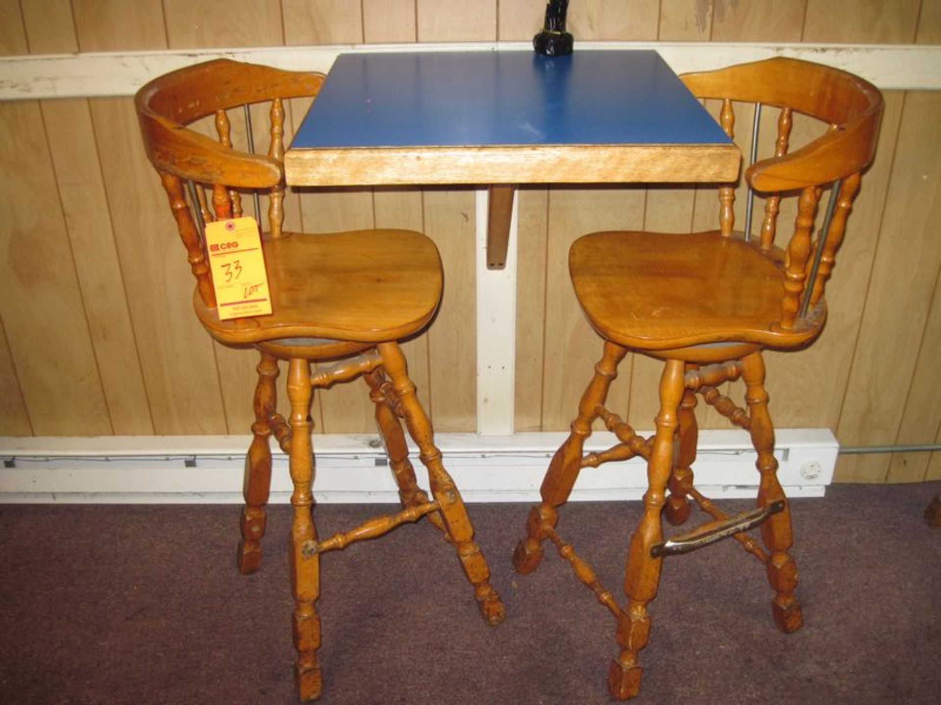 Lot (2) bar stools and table top