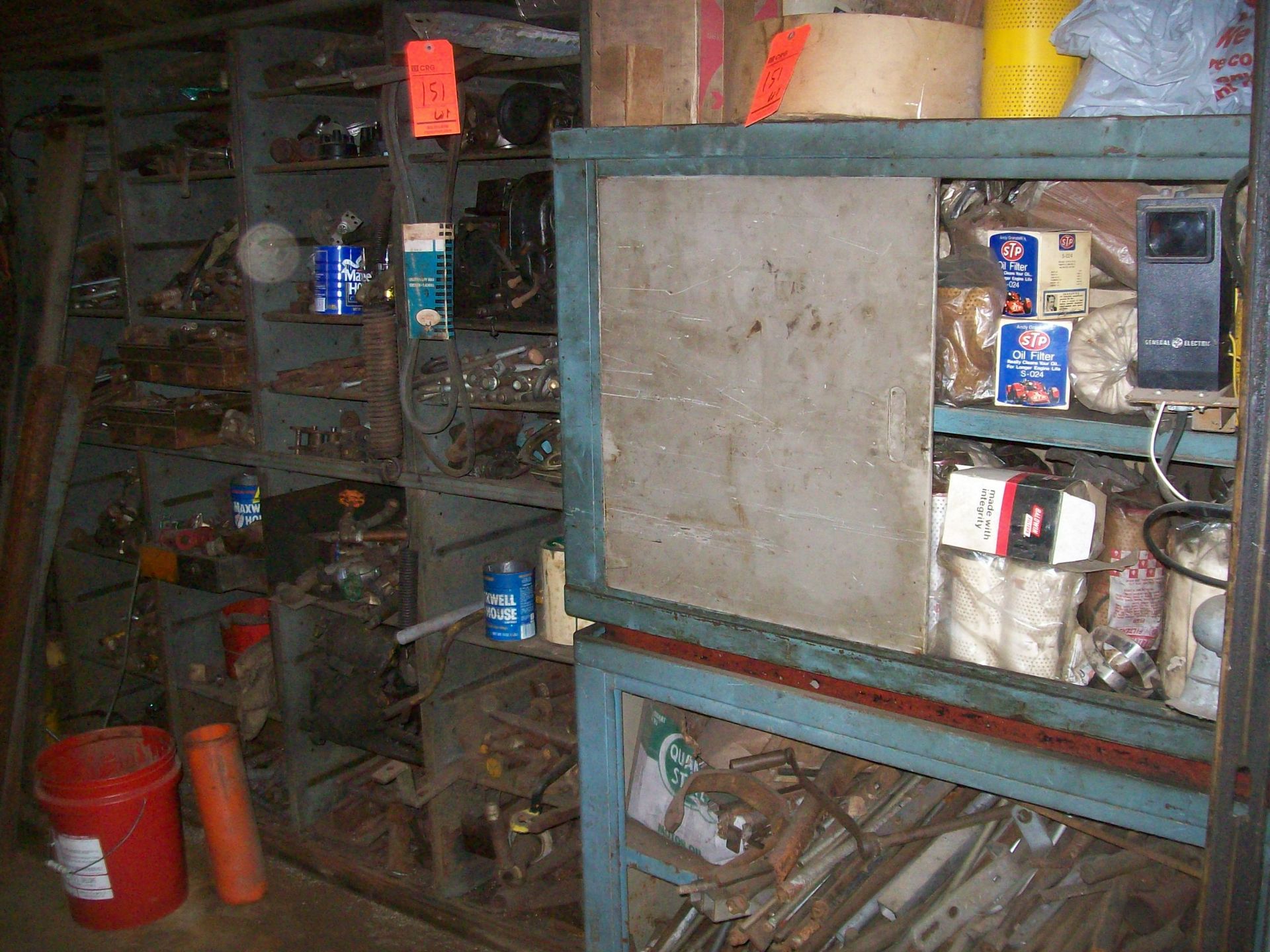 Lot ass't tooling, parts, seals, shelving, cabinets (Contents of right side of garage as tagged) - Image 3 of 4