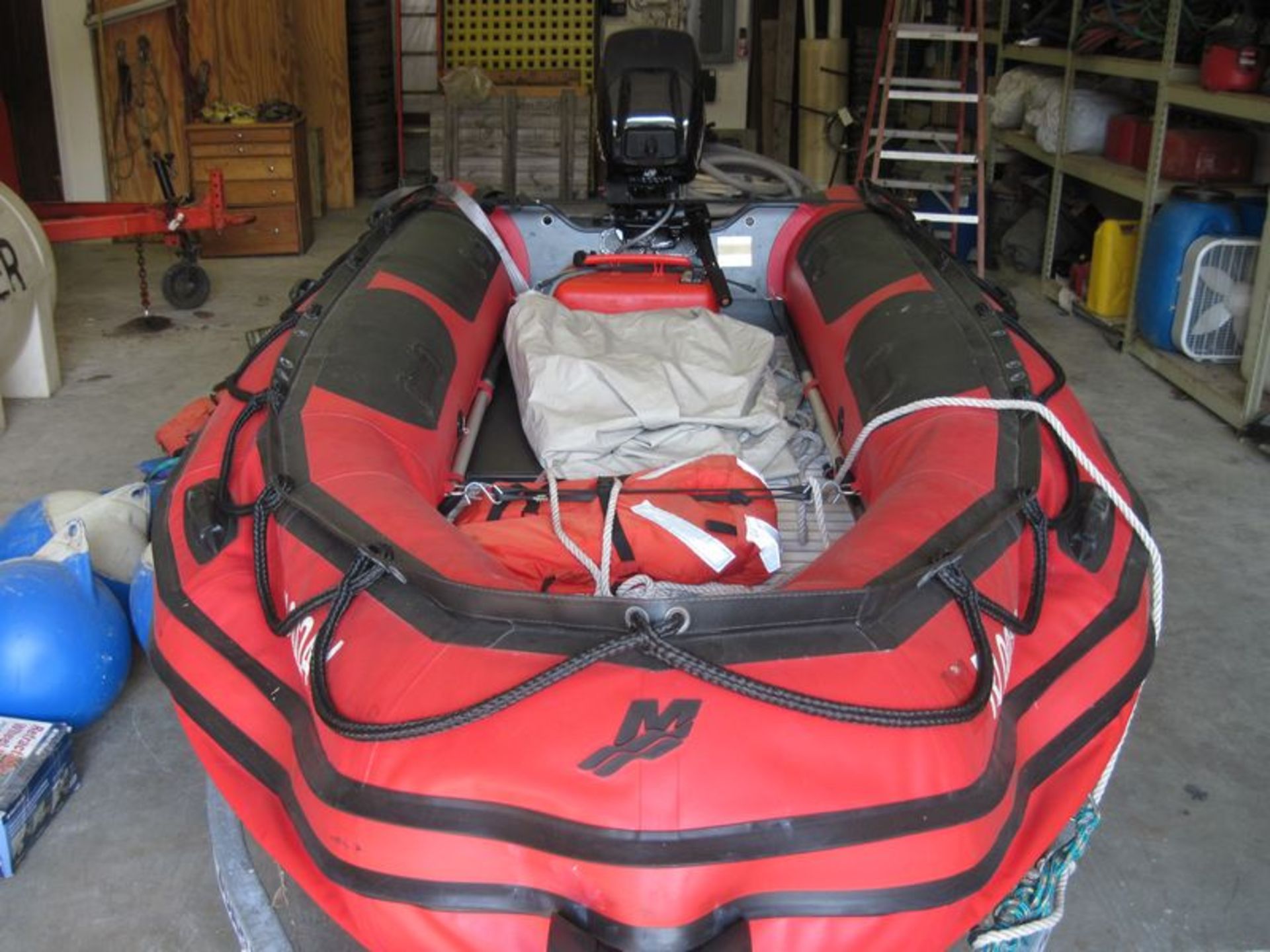 Mercury inflatable 12' X 5' boat, M/N AA80069M, with Mercury 15 HP four stroke motor, Load-Rite - Image 2 of 6