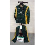 A SPARCO CATERHAM F1 2012 2-Piece Branded Pit Crew/Refuelling Suit, Size 54 Jacket, Size 58 Trousers