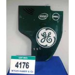 A CATERHAM F1 2012 Carbon Fibre Right Hand Rear Wing End Plate Painted Green with GE, DELL & INTEL