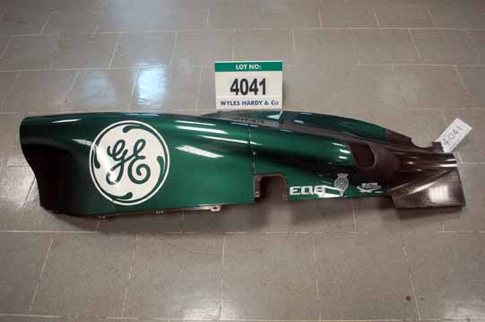 A CATERHAM F1 2012 2-Piece Left Hand Side Pod with GE, EQ8, SIBUR & Action for Road Safety