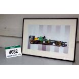 A 900mm x 700mm Framed & Glazed CGI Print depicting a Collage of the LOTUS/CATERHAM 2011, 2012 &