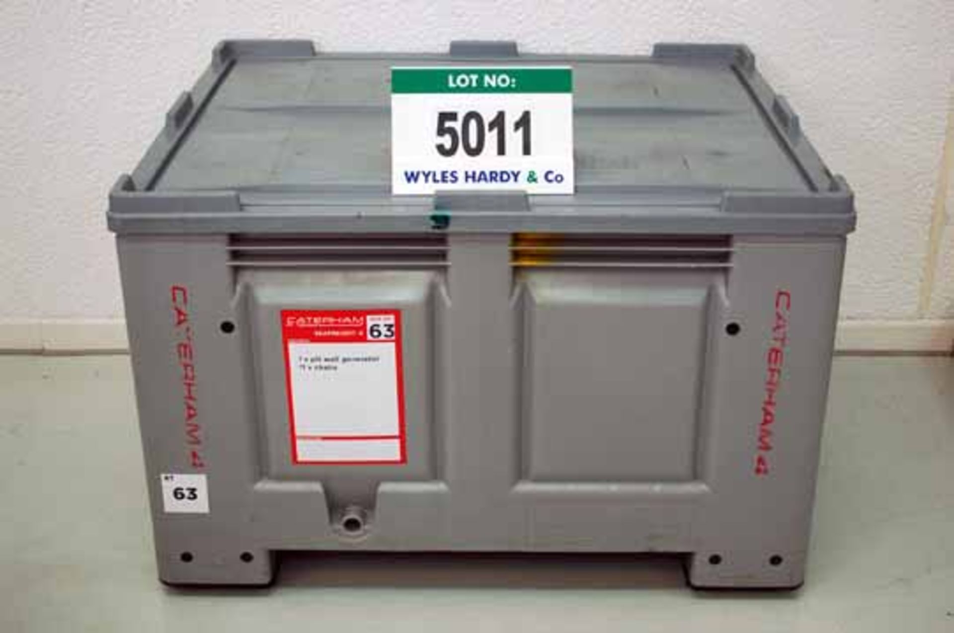 A Grey Plastic DOLAV Stacking & Fork Liftable Storage Container with Lid & Side Drop Flap,