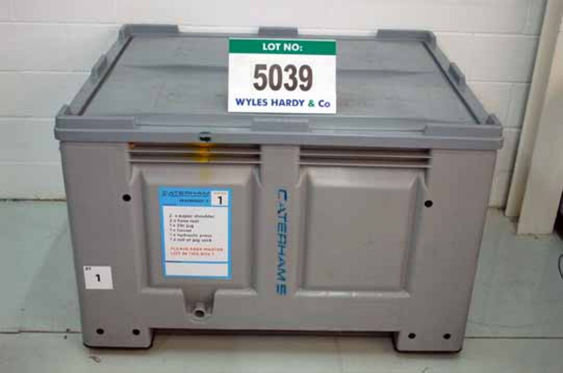 A Grey Plastic DOLAV Stacking & Fork Liftable Storage Container with Lid & Side Drop Flap,