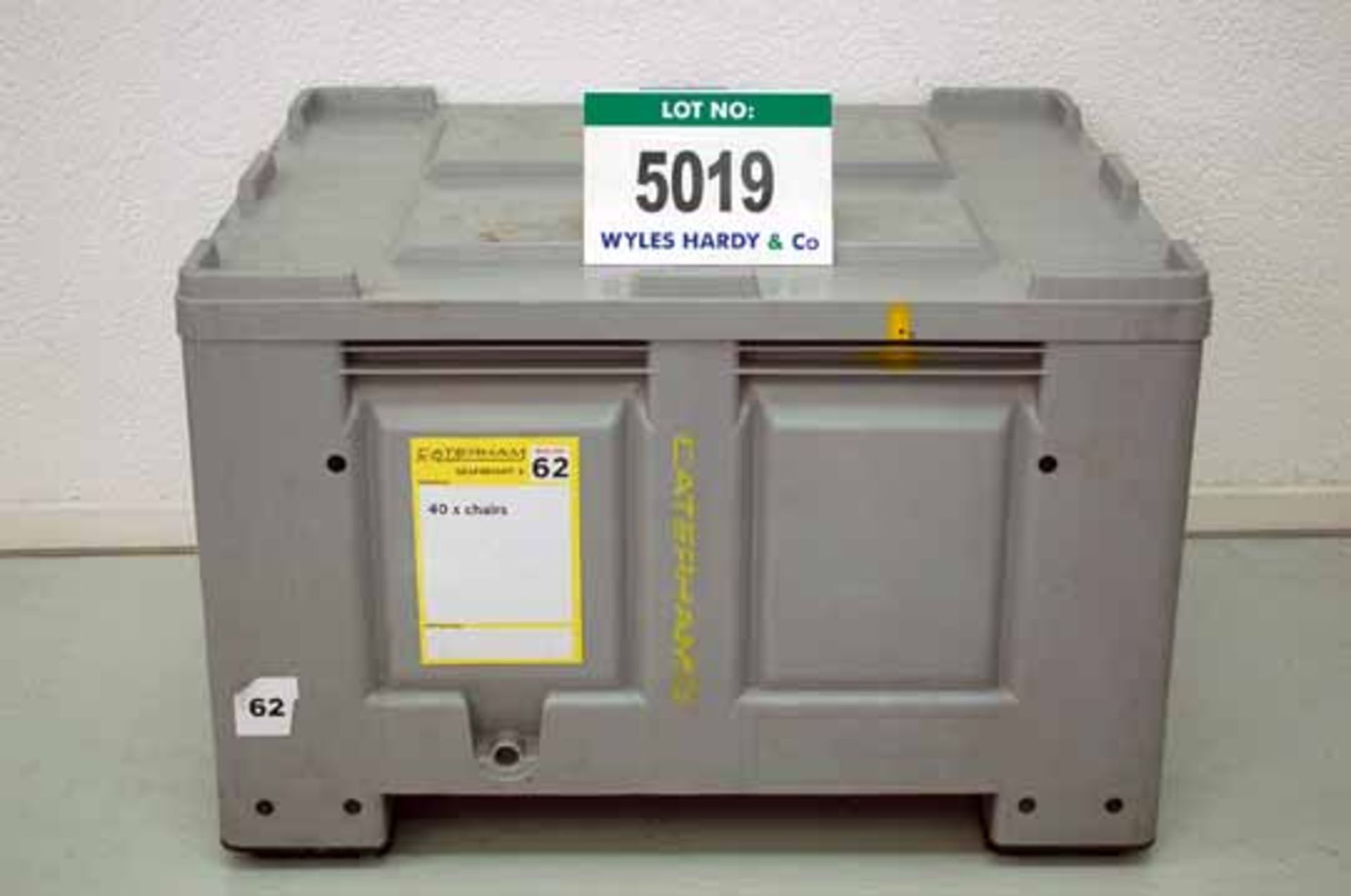 A Grey Plastic DOLAV Stacking & Fork Liftable Storage Container with Lid & Side Drop Flap,