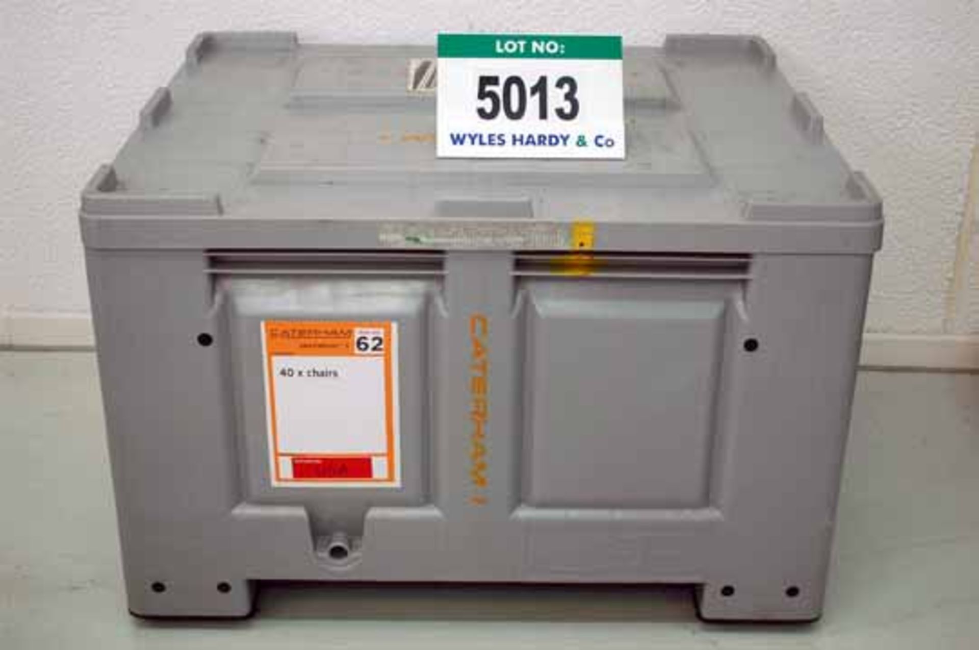 A Grey Plastic DOLAV Stacking & Fork Liftable Storage Container with Lid & Side Drop Flap,