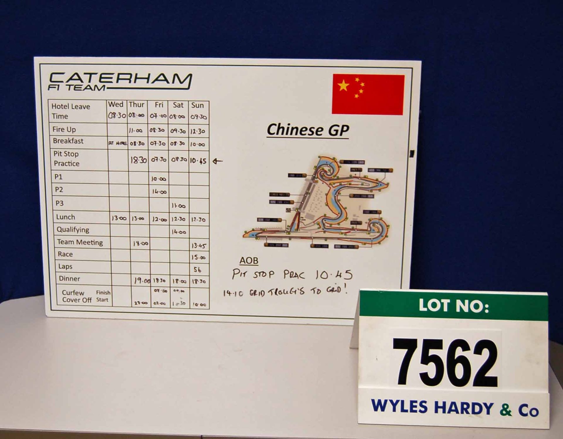A CATERHAM F1 Team 500mm x 700mm Foamex Pit Crew Information Board - Chinese Grand Prix  Want it