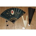 A Cantonese carved ivory fan mount (lacks paper), and two other fans (3)