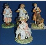 Four Royal Doulton Age Of Innocence limited edition figures, Making Friends, HN3372, Puppy Love,