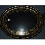 A Victorian oval papier mâché tray, decorated hops, 61 cm wide