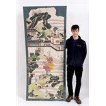 A section of 18th/19th century Chinese wallpaper, hand painted with figures in a dwelling, and a