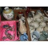A Chinese porcelain vase, 29 cm high, assorted jugs, a cloisonné dragon, and a silvered coloured