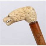 A walking stick, the carved ivory handle in the form of a dog's head (a.f.)  See illustration