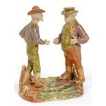 A Royal Worcester group, Uncle Sam and John Bull, 2011, 18.5 cm high  See illustration Report by RB