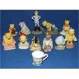 Ten Royal Doulton Winnie The Pooh figures, including Eeyore's Tail, WP7, and Christopher Robin, WP9,