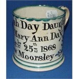 A Sunderland pottery birth mug, Ann Hannah Day Daughter of George & Mary Ann Day Born Decbr 25th - Image 2 of 2