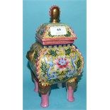 A Chinese koro and cover, decorated flowers, 23.5 cm high