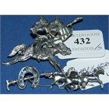 A silver horse and jockey brooch, and four similar sporting brooches (5)