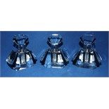 Three glass scent bottles with stoppers, each 7.5 cm high (3)