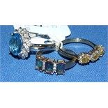 Three 9ct gold, gem set and diamond dress rings