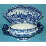 A blue and white transfer printed Euston Hall pattern sauce tureen, 9 cm high, and a similar serving