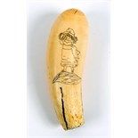 A late 19th century scrimshaw tooth, of unusual form, decorated a girl, 17.5 cm  See illustration