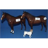 A Beswick Thoroughbred Stallion, brown, 1772, and another, and a Jack Russell Terrier, standing,