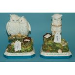 A porcelain group, of two owls, Match Ma