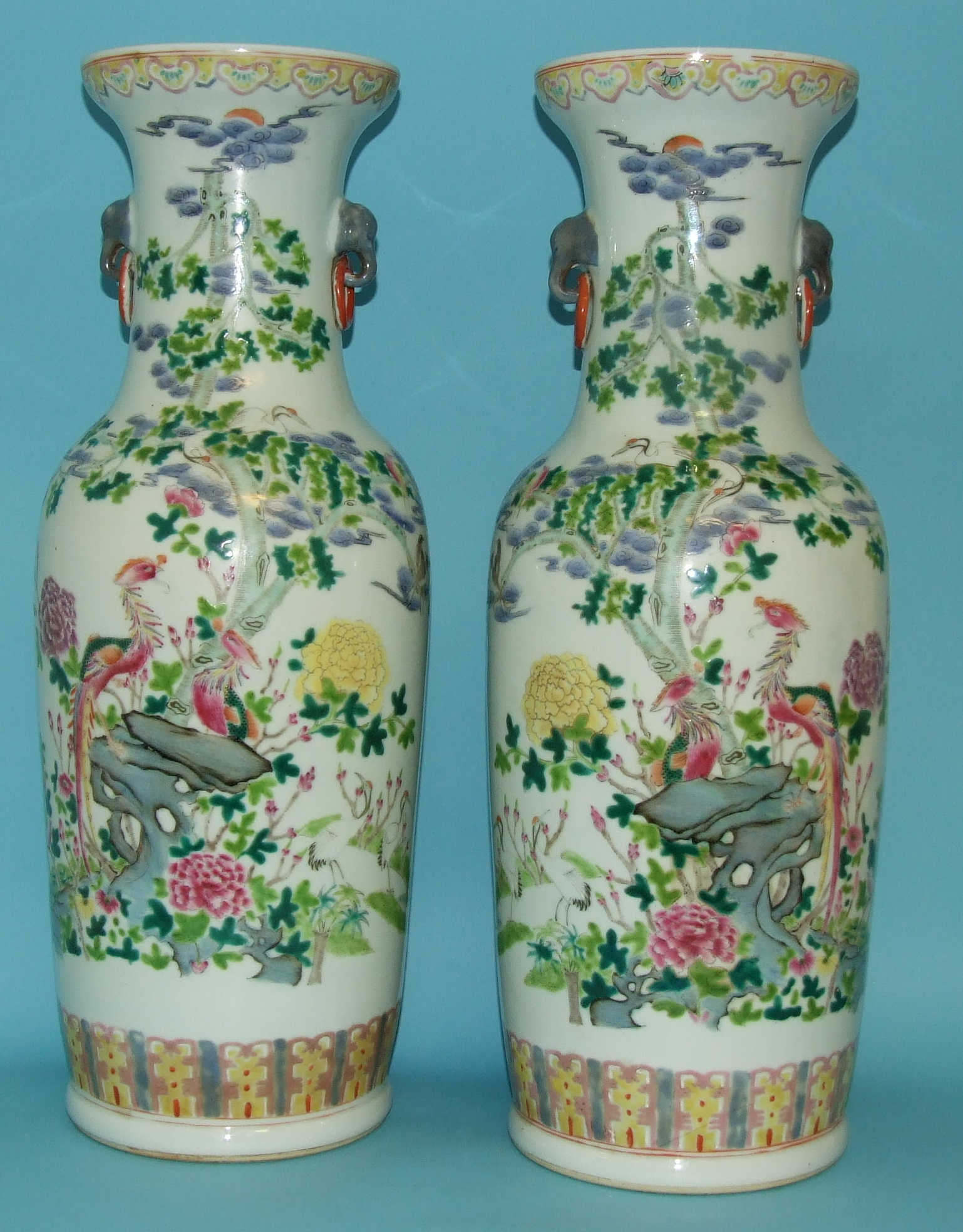 A pair of Chinese vases, decorated birds