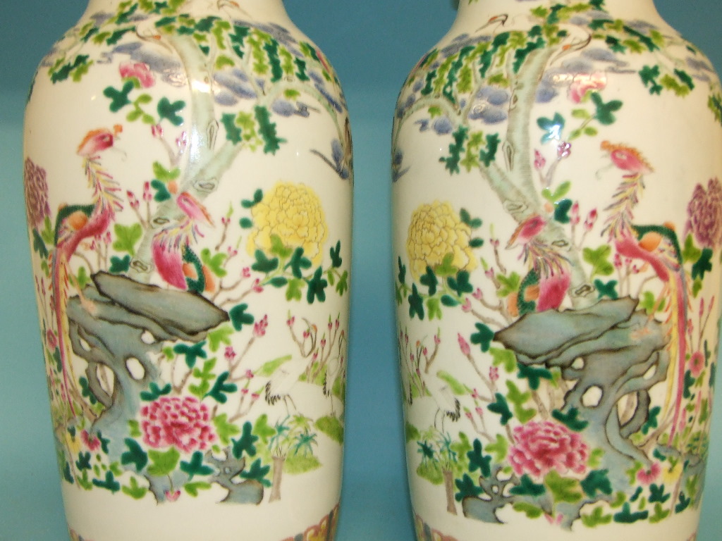 A pair of Chinese vases, decorated birds - Image 3 of 7