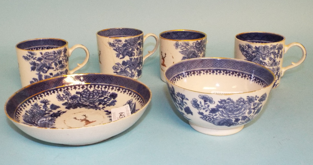 Five Chinese export porcelain cups and saucers, crested, with underglaze blue decoration, another - Image 2 of 11