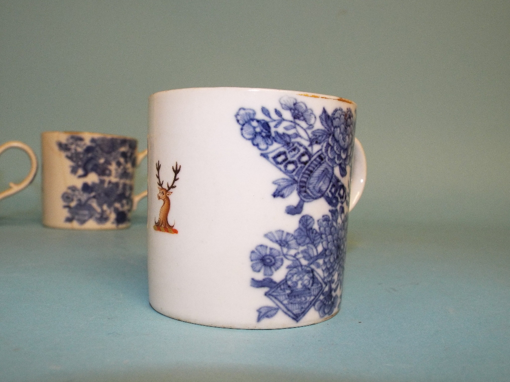 Five Chinese export porcelain cups and saucers, crested, with underglaze blue decoration, another - Image 9 of 11