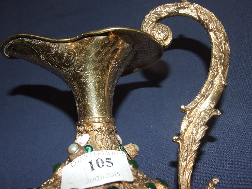 An Austro-Hungarian silver gilt coloured metal ewer, with an acanthus leaf capped scroll handle, the - Image 4 of 14