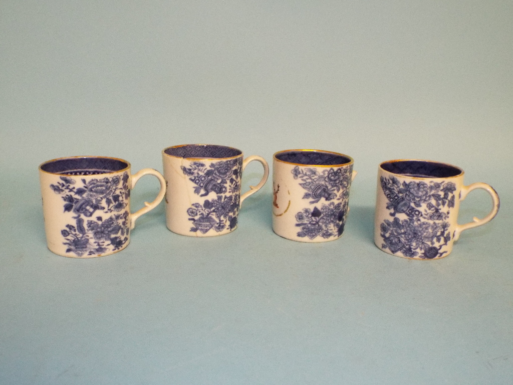 Five Chinese export porcelain cups and saucers, crested, with underglaze blue decoration, another - Image 8 of 11