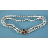 A two strand pearl necklace, with an 18c