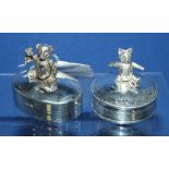 Two silver teddy bear pill boxes