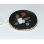 A 9ct gold and pietra dura brooch