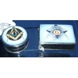 Two silver and enamel Masonic pill boxes