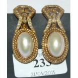 A pair of 18ct yellow gold, pearl and di