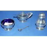 A silver three piece cruet set, stamped