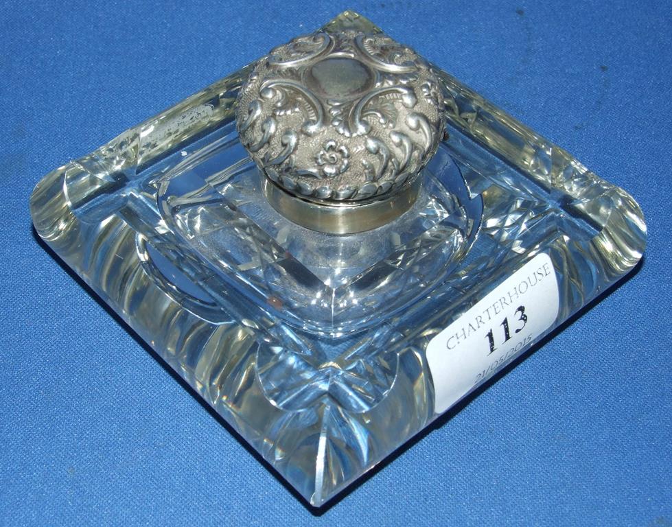 A Victorian silver mounted glass inkwell