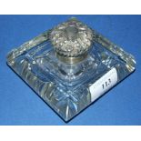 A Victorian silver mounted glass inkwell