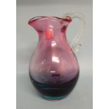 An art glass ewer, 26 cm high, and a vin